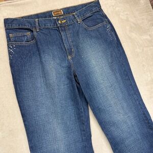 VTG Nancy Bolen Jeans Women's 16 Medium Wash Denim Embellished Pockets Flare Leg